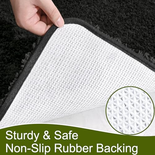 AROGAN Luxury Long Bathroom Runner Rug, 24x60 Inch Thick Soft and Absorbent Microfiber Non Slip Bath Mat, Rubber Backing Quick Dry Rugs Carpets, Machine Washable Plush Mats for Shower Floor, Black - Image 4