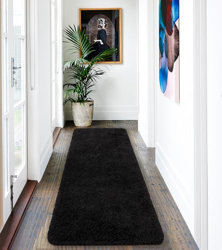 AROGAN Luxury Long Bathroom Runner Rug, 24x60 Inch Thick Soft and Absorbent Microfiber Non Slip Bath Mat, Rubber Backing Quick Dry Rugs Carpets, Machine Washable Plush Mats for Shower Floor, Black - Image 3