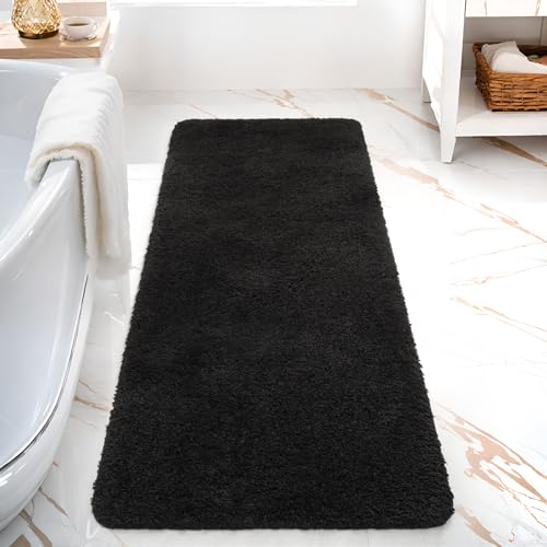 AROGAN Luxury Long Bathroom Runner Rug, 24x60 Inch Thick Soft and Absorbent Microfiber Non Slip Bath Mat, Rubber Backing Quick Dry Rugs Carpets, Machine Washable Plush Mats for Shower Floor, Black - Image 2