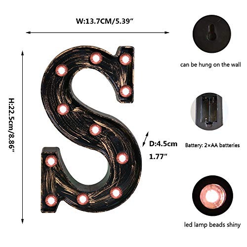 OYCBUZO Golden Black Led Marquee Letter - Industrial, Vintage Style Light Up Alphabet Letter Sign for Cafe Wedding Birthday Party Christmas Lamp Home Bar Initials Decor - S - Image 5