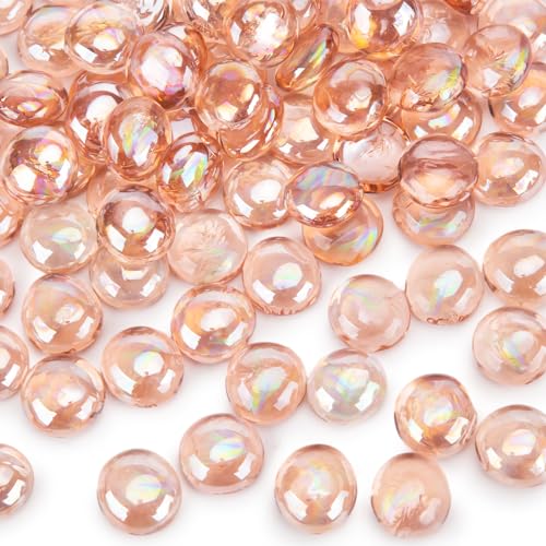 FUTUREPLUSX 1LB Pink Flat Glass Marbles, Vase Fillers Gems Fish Bowl Marbles Decorative Glass Pebbles for Vases Aquarium Floral Smooth Stone - Image 1