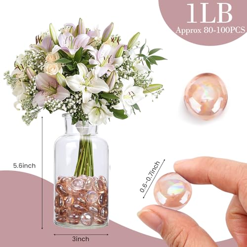 FUTUREPLUSX 1LB Pink Flat Glass Marbles, Vase Fillers Gems Fish Bowl Marbles Decorative Glass Pebbles for Vases Aquarium Floral Smooth Stone - Image 2