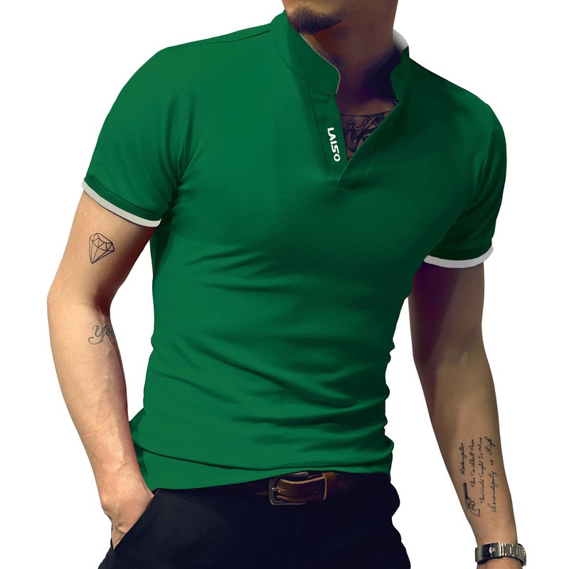 LOGEEYAR Mens Short-Sleeve Slim Fit Cotton Pique Polo Shirt,Large,1-green - Image 2