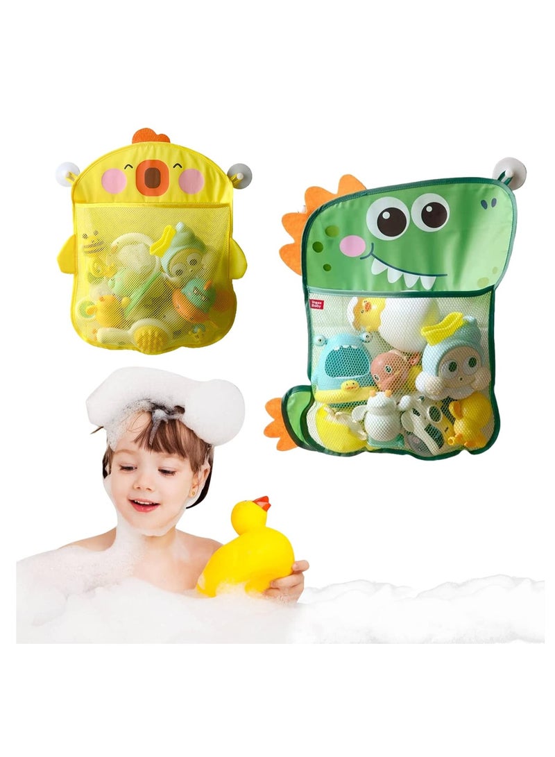 Mesh Bath Toy Organizer Duck Dinosaur Extra Bath Toy Storage Net 8 Strong Hooks Lovely Bathtub Toy Organizer and Bath Shower Caddy Solution for Kids Bath Toys for Toddlers 2PCS  - Image 1