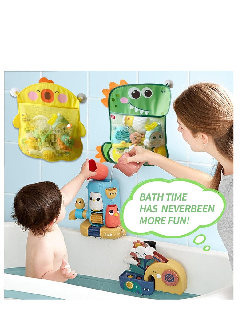 Mesh Bath Toy Organizer Duck Dinosaur Extra Bath Toy Storage Net 8 Strong Hooks Lovely Bathtub Toy Organizer and Bath Shower Caddy Solution for Kids Bath Toys for Toddlers 2PCS  - Image 2