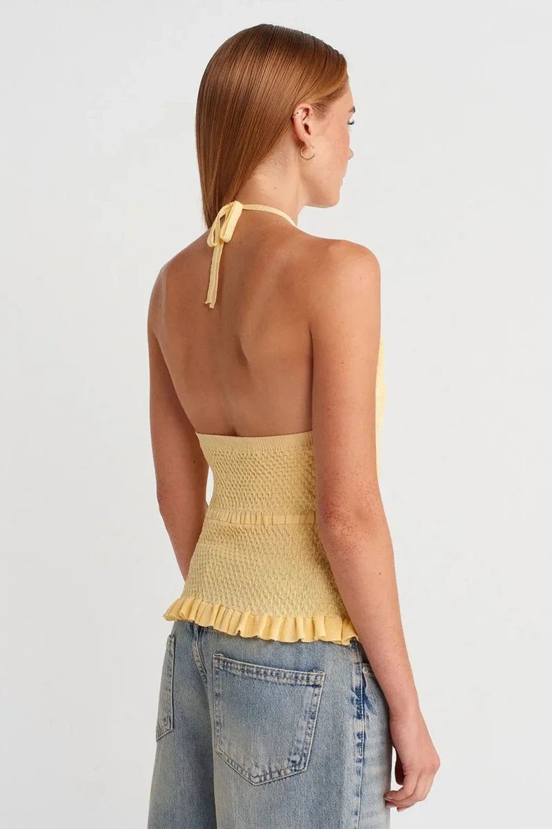 Dilvin Lemon Yellow DILVIN Slim Fit Halter-Neck Knit Blouse for Women | Best Price UAE