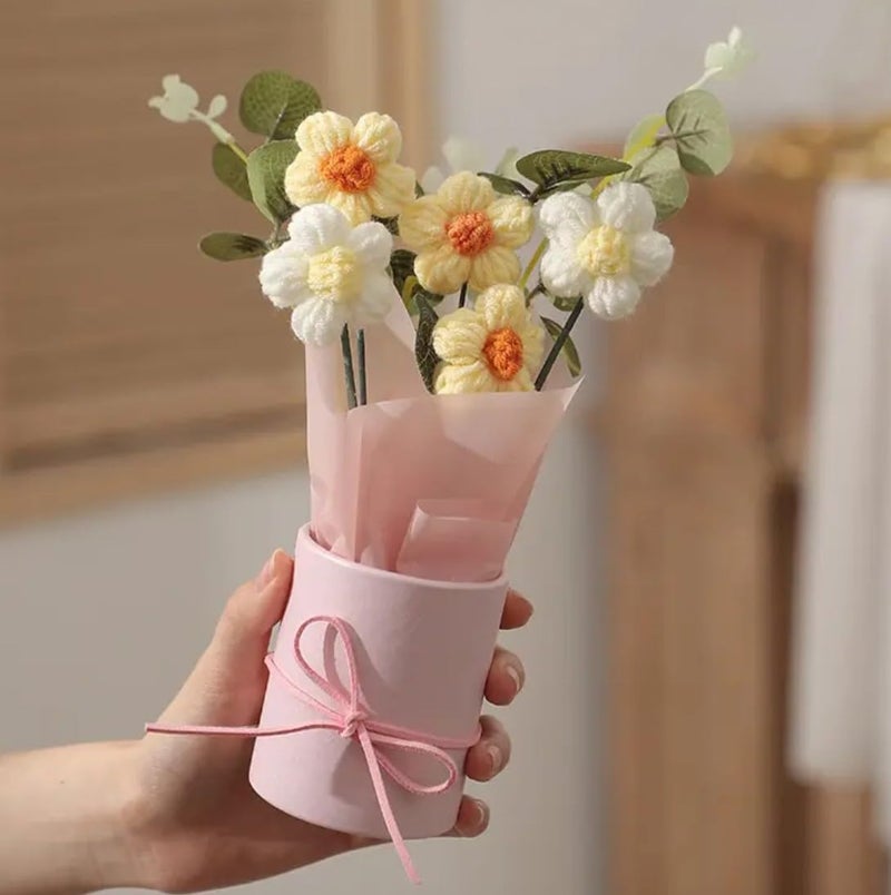 VRB Dec باقة زهور كروشيه صناعية 1 قطعة / باقة زهور صناعية / باقة زهور كروشيه / زهور كروشيه / هدية باقة زهور للفتيات لتزيين المنزل، الهدايا، إلخ. (باقة أقحوان صفراء) - Image 1