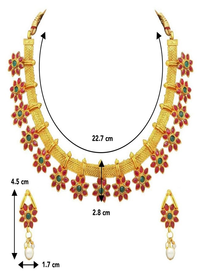 Peora Traditional Flower Shape Kundan Fashion Necklace Earring Set for Women & Girls - Image 4