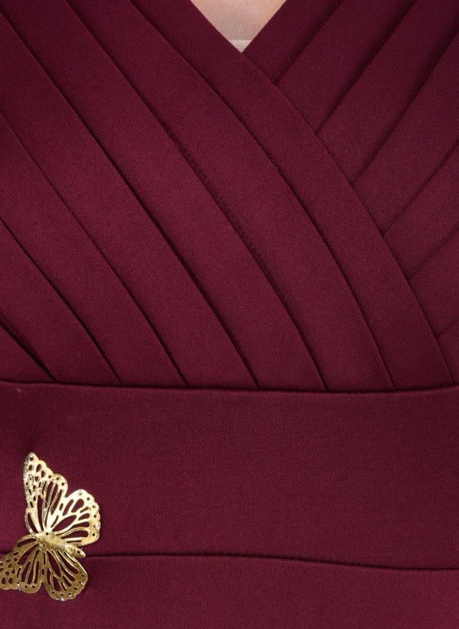 Athena Burgundy Fit and Flare Dress for Women - Image 4