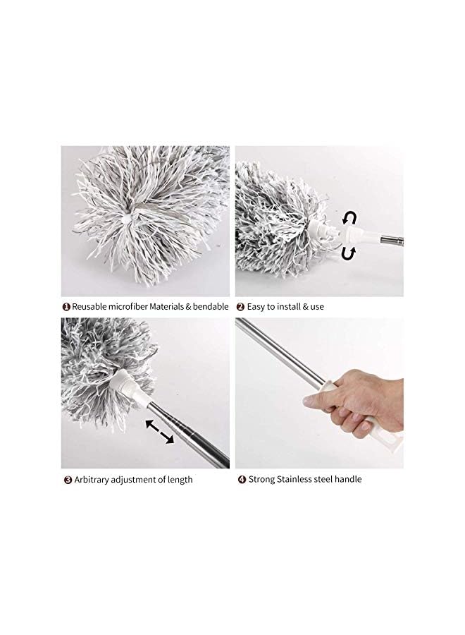 PROMASS Microfiber Duster with Extension Pole with Protective Head Cap -No Scratch to Ceiling,Extra Long 100 inches Feather Duster for Cleaning High Ceiling Fan,Interior Roof,Cobweb,Gap Dust - Image 3