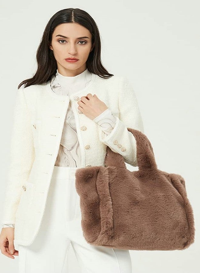Caistre Women Tote Bag Fluffy Faux Fur Handbags Large Capacity Shopping Shoulder Bag Furry Clutch Handbag - Image 2