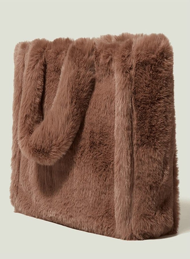Caistre Women Tote Bag Fluffy Faux Fur Handbags Large Capacity Shopping Shoulder Bag Furry Clutch Handbag - Image 5