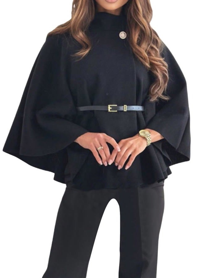 Shenhe Women's Cape Coat Bat Wing 3/4 Sleeve Mock Neck Poncho Pea Coat Dressy Outerwear Jacket - Image 1