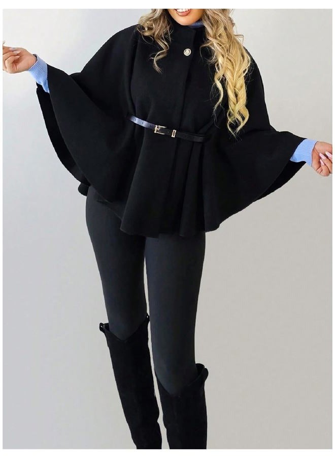 Shenhe Women's Cape Coat Bat Wing 3/4 Sleeve Mock Neck Poncho Pea Coat Dressy Outerwear Jacket - Image 5