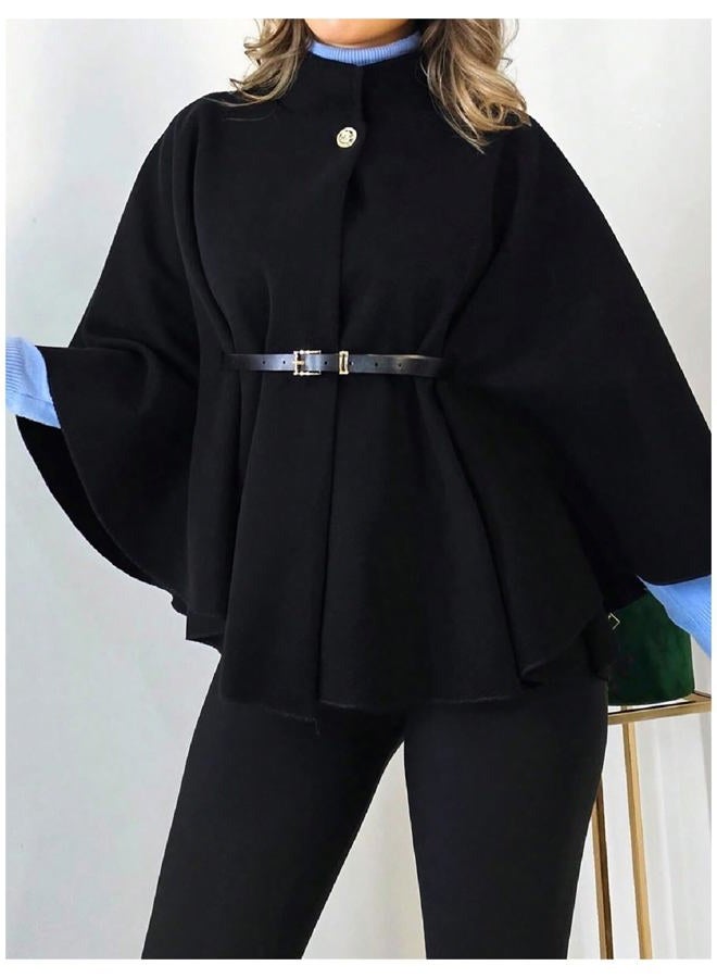 Shenhe Women's Cape Coat Bat Wing 3/4 Sleeve Mock Neck Poncho Pea Coat Dressy Outerwear Jacket - Image 4