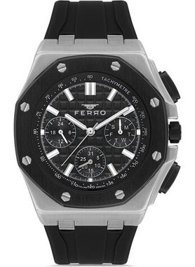 FERRO Quartz Silicone Black 43 mm Functions Active Men's Wristwatch  - Image 1
