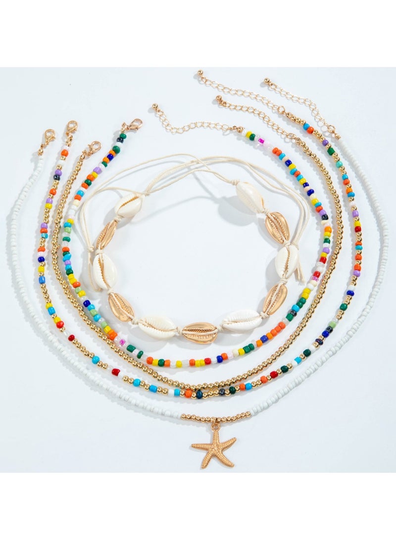 مجموعة قلادات من حبوب الأرز البوهيمية، مكونة من 5 قطع، مع أصداف ونجوم، هدايا حفلات للنساء - Image 3