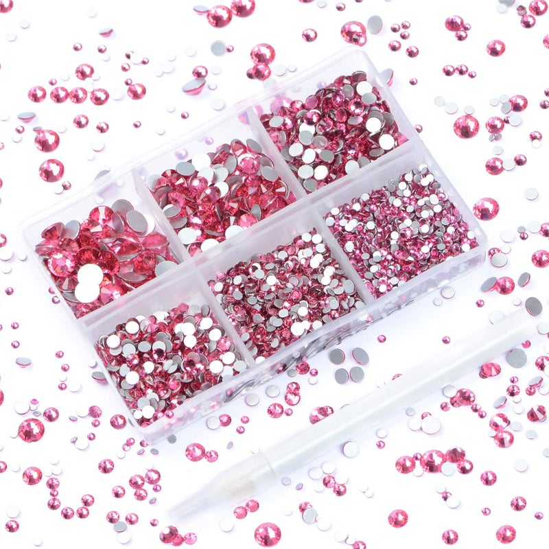 AD Beads 4300 Pieces Flat Back Nail Art Rhinestones Round Beads 6 Sizes 265mm with Storage Organizer BoxRhinestones Picking Pen for Nail Art Phone Decorations Crafts DIY Rose