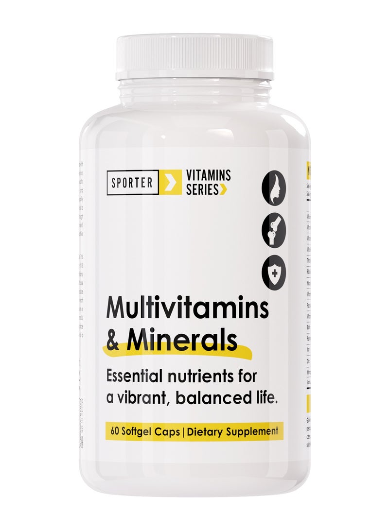 SPORTER Sporter Multivitamins & Minerals – 60 Softgel Capsules | Daily Wellness Support | Essential Vitamins A, C, D, E + Iron, Zinc & Biotin | Boosts Energy, Immunity & Skin Health  - Image 1