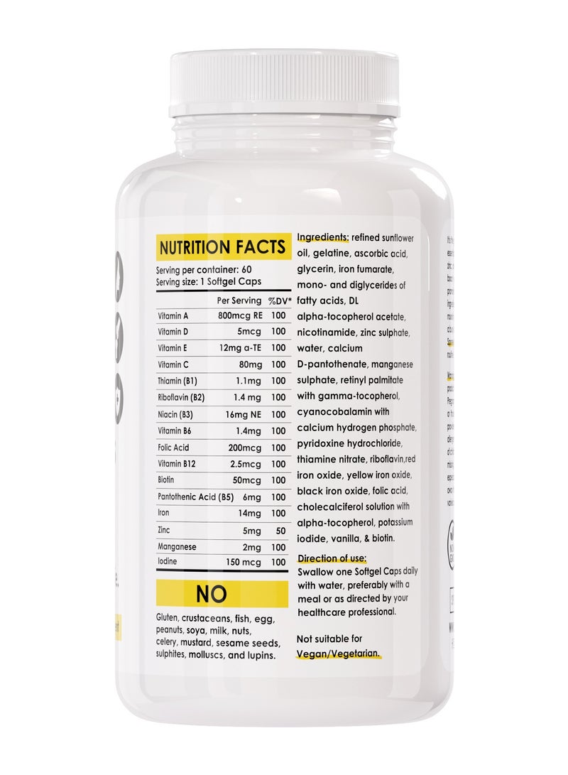 SPORTER Sporter Multivitamins & Minerals – 60 Softgel Capsules | Daily Wellness Support | Essential Vitamins A, C, D, E + Iron, Zinc & Biotin | Boosts Energy, Immunity & Skin Health  - Image 3