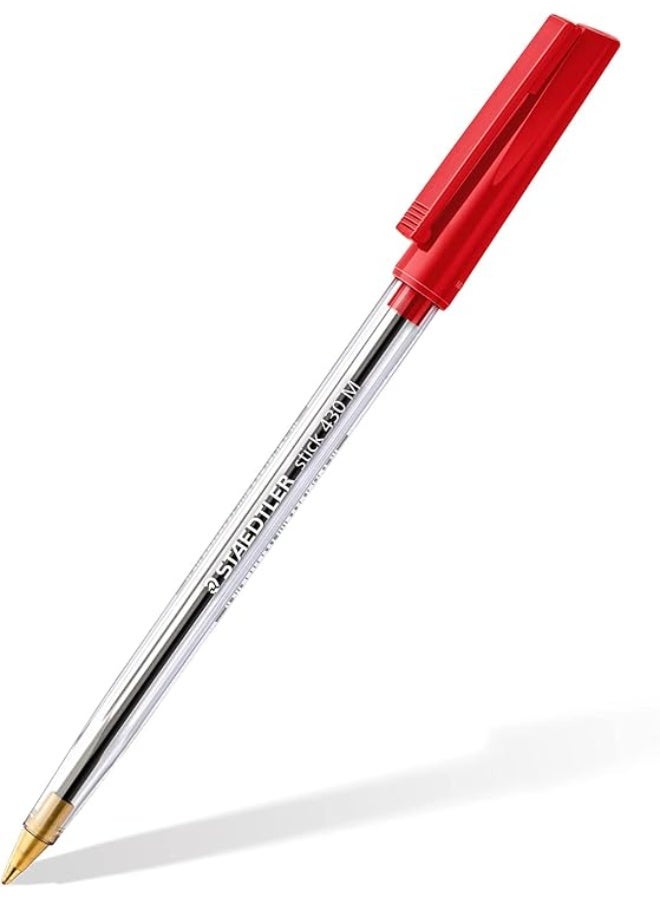 STAEDTLER Medium 0.5mm 430 Stick Ballpoint Pens Writing Pen Smooth - Red Ink - Pack Of 3 - Image 2