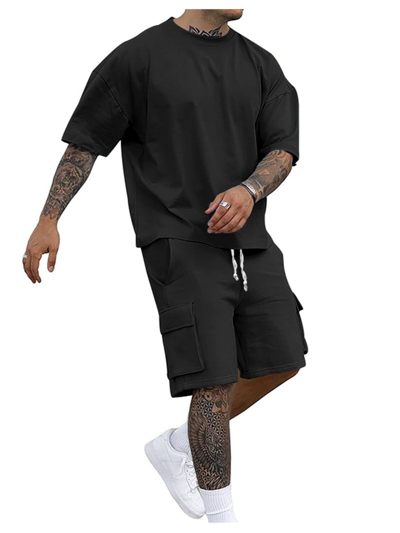 Men'S Summer Loose Fashion Casual Sports Men'S T-Shirt Short-Sleeved Shorts Two-Piece Suit - Image 3