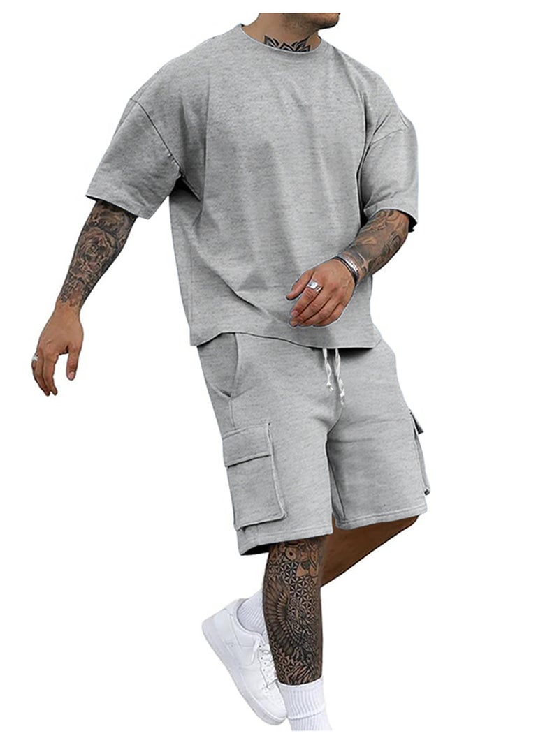 Men'S Summer Loose Fashion Casual Sports Men'S T-Shirt Short-Sleeved Shorts Two-Piece Suit - Image 2