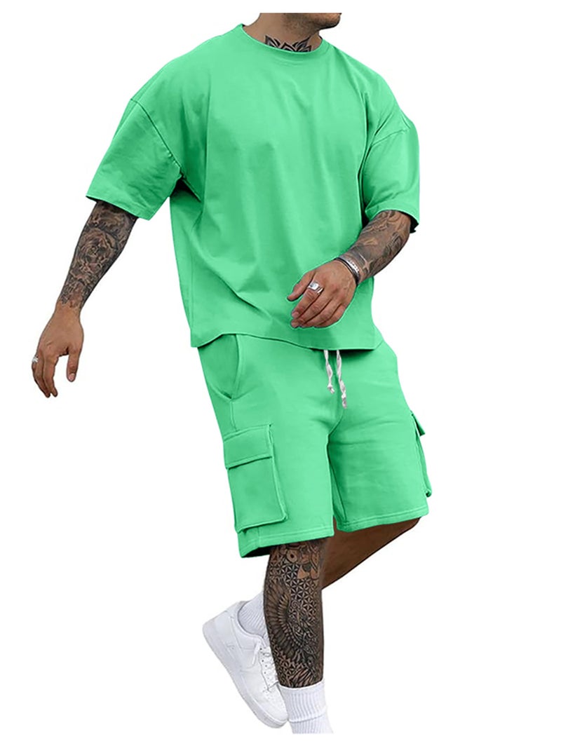 Men'S Summer Loose Fashion Casual Sports Men'S T-Shirt Short-Sleeved Shorts Two-Piece Suit - Image 4