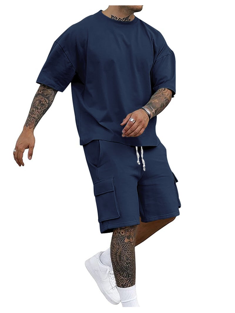 Men'S Summer Loose Fashion Casual Sports Men'S T-Shirt Short-Sleeved Shorts Two-Piece Suit - Image 5