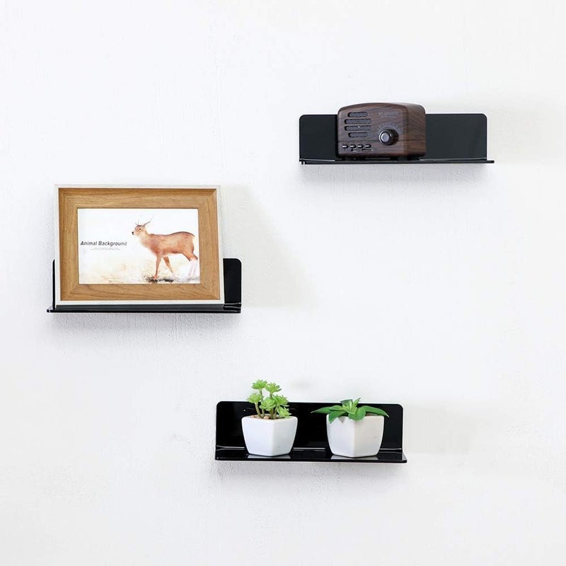 waqif 4 Pieces Wall Shelves Wall Hanging Decor Clock Speaker Organizer Acrylic Adhesive Shelf for Living Room Bedroom Floating Wall Shelves Wall Space Extension for Display and Storage - Image 2