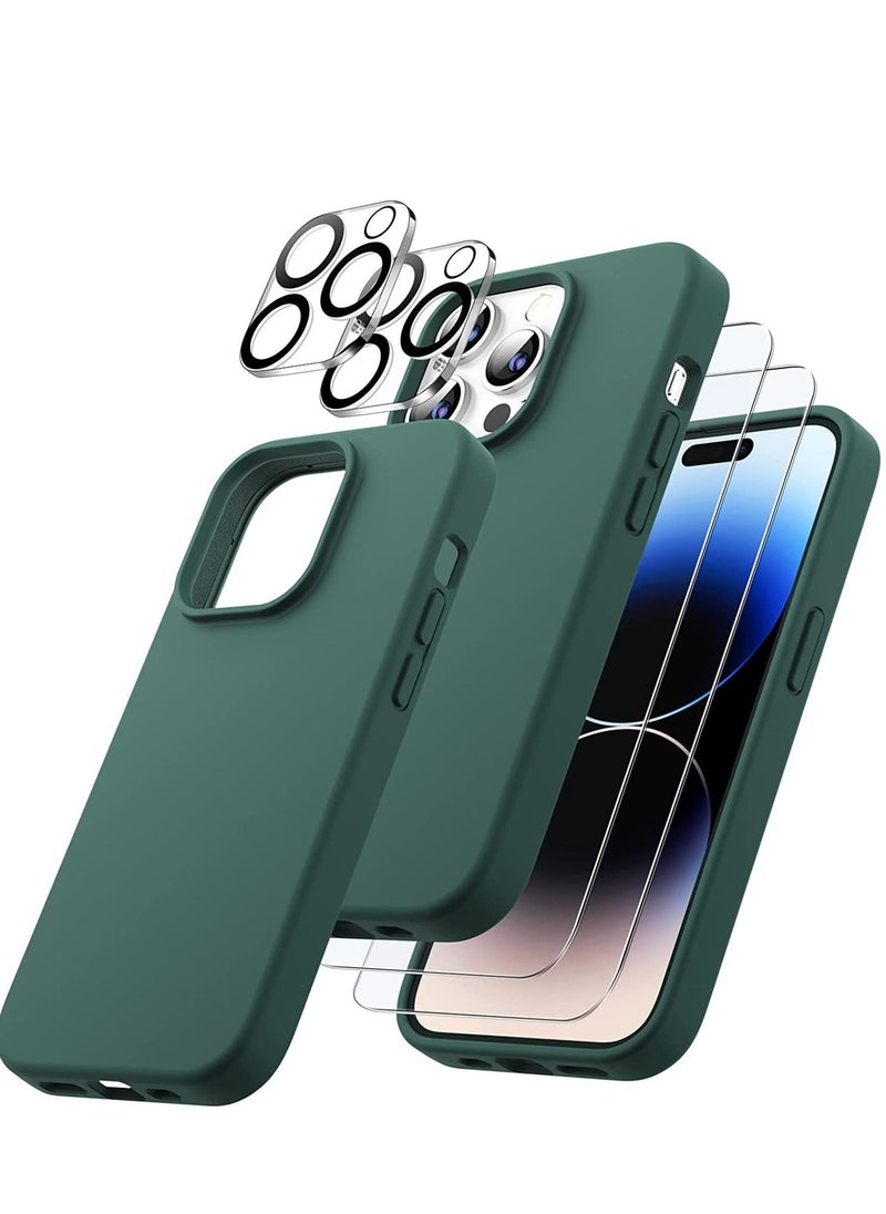 Raxoom 3 in 1 Silicone Case for iPhone 14 Pro Max 6.7-inch, with 2-Pack Screen Protector and 2-Pack Camera Lens Protector, Full Coverage Tempered Glass Film, Shockproof Phone Cover (Midnight Green) - Image 1