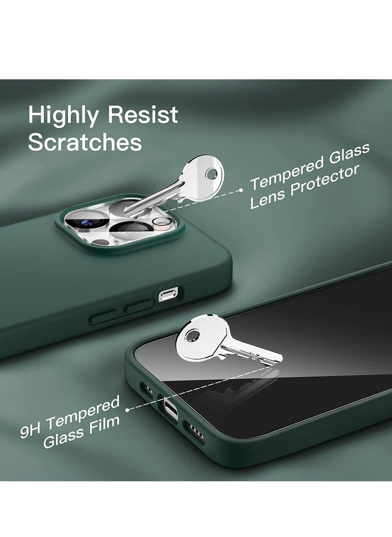 Raxoom 3 in 1 Silicone Case for iPhone 14 Pro Max 6.7-inch, with 2-Pack Screen Protector and 2-Pack Camera Lens Protector, Full Coverage Tempered Glass Film, Shockproof Phone Cover (Midnight Green) - Image 3
