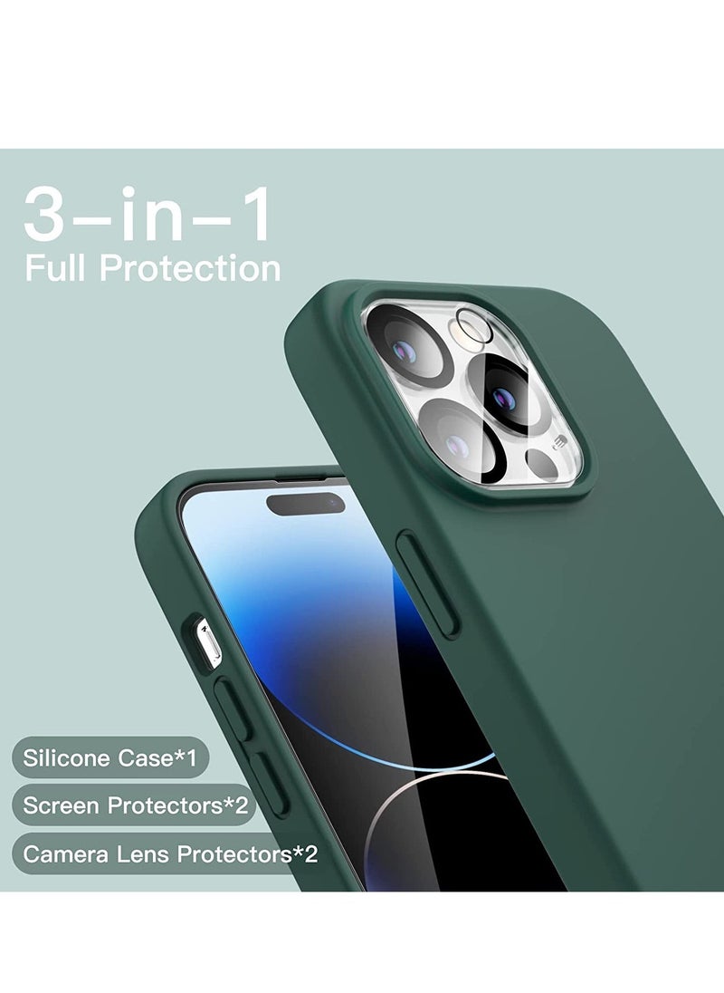 Raxoom 3 in 1 Silicone Case for iPhone 14 Pro Max 6.7-inch, with 2-Pack Screen Protector and 2-Pack Camera Lens Protector, Full Coverage Tempered Glass Film, Shockproof Phone Cover (Midnight Green) - Image 2