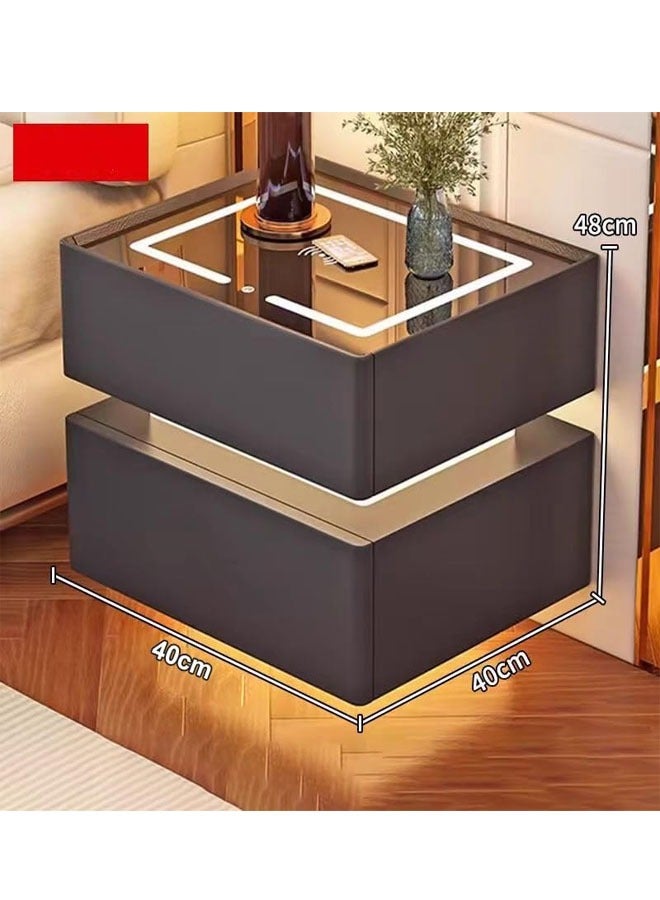 إن كي أكس طاولة جانبية بجانب السرير مع مرآة LED وإضاءة مستشعر وشحن لاسلكي ومكبر صوت BT مقاس 40 سم - Image 2