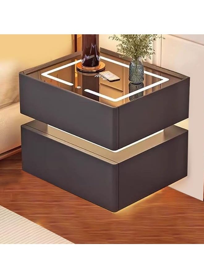 إن كي أكس طاولة جانبية بجانب السرير مع مرآة LED وإضاءة مستشعر وشحن لاسلكي ومكبر صوت BT مقاس 40 سم - Image 1