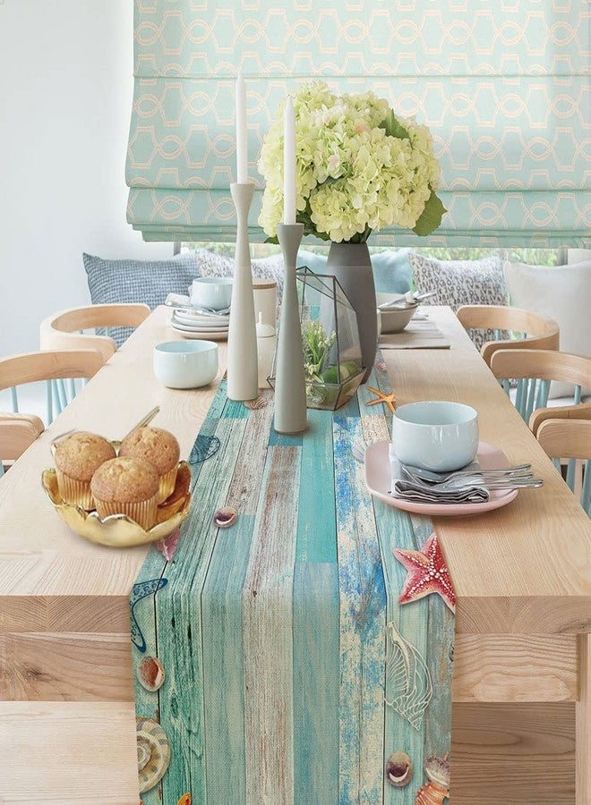 DeeCabin Beach Table Runner, Summer Ocean Beach Seashell Starfish Table Runner for Kitchen, Coastal Nautical Linen Non-Slip Dining Table Runners for Family Dinner/Wedding/Outdoor Indoor Party - Image 5