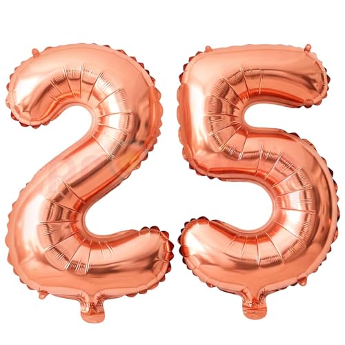 Propsicle 16 Inch Rose Gold Number Balloons 25 - Twenty Five Foil Numbers for 25th Birthday Decoration, 25th Anniversary Décor, Milestone Party Backdrop, Photoshoot Props - Image 1