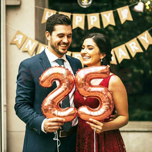 Propsicle 16 Inch Rose Gold Number Balloons 25 - Twenty Five Foil Numbers for 25th Birthday Decoration, 25th Anniversary Décor, Milestone Party Backdrop, Photoshoot Props - Image 5