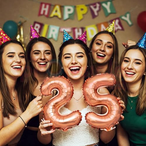 Propsicle 16 Inch Rose Gold Number Balloons 25 - Twenty Five Foil Numbers for 25th Birthday Decoration, 25th Anniversary Décor, Milestone Party Backdrop, Photoshoot Props - Image 4