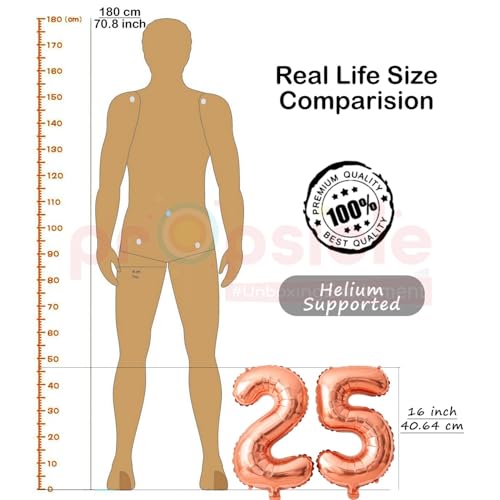 Propsicle 16 Inch Rose Gold Number Balloons 25 - Twenty Five Foil Numbers for 25th Birthday Decoration, 25th Anniversary Décor, Milestone Party Backdrop, Photoshoot Props - Image 3