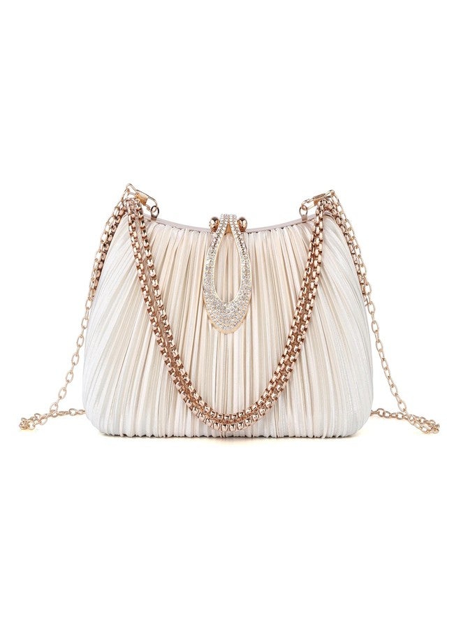 FALETO Clutch Purses for Women Satin Pleated Evening Bag Wedding Clutch Purse with Chain Prom Cocktail Party Handbag - Image 1