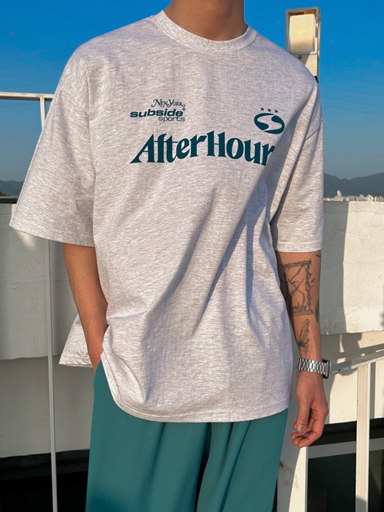 Myq Vintage Pure Cotton Short-Sleeved T-Shirt Men'S Summer Loose Letter Print Short T Korean Style Trendy Half-Sleeved Top - Image 2