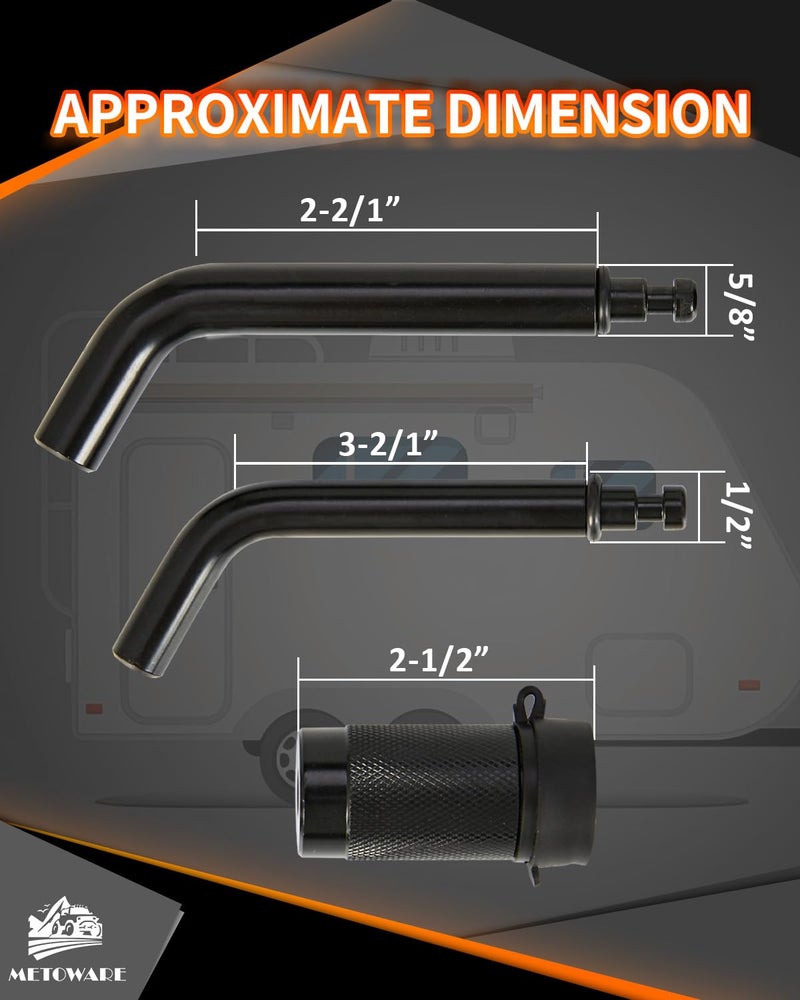 METOWARE Trailer Hitch Locks, 1/2" and 5/8" Diameter Dual Bent Pins for Class I-IV Hitches, Anti-Theft Hitch Lock for 1-1/4" 2" and 2-1/2" Receiver, Fits Towing Trailer Truck Car Boat RV (1 Pack) - Image 2