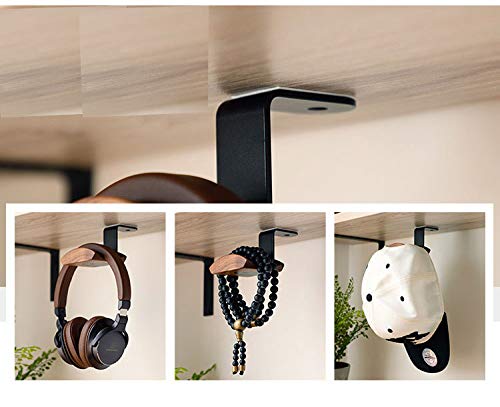 KiaoTime Headphone Hanger Holder - Walnut Wood Headset Stand, Universal Fit (Under-Desk Mount) - Image 5