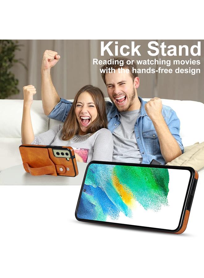 S-TOP Case For Samsung Galaxy S21 FE Crazy Horse Texture Shockproof TPU + PU Leather Case with Card Slot & Wrist Strap Holder - Image 4