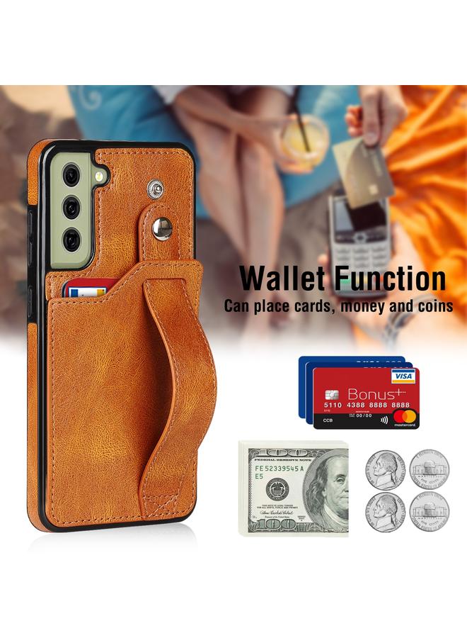 S-TOP Case For Samsung Galaxy S21 FE Crazy Horse Texture Shockproof TPU + PU Leather Case with Card Slot & Wrist Strap Holder - Image 3