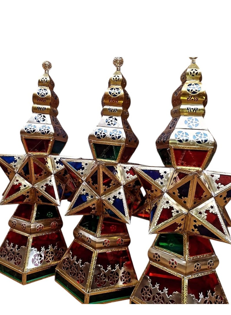 فانوس رمضان  معدن  بأربعة ألوان زجاجية مختلفة، فانوس تقليدي لزينة وهدايا رمضان, 150 سم * 65 سم,, سيجعل الديكور الخاص بك فريدا من نوعه 