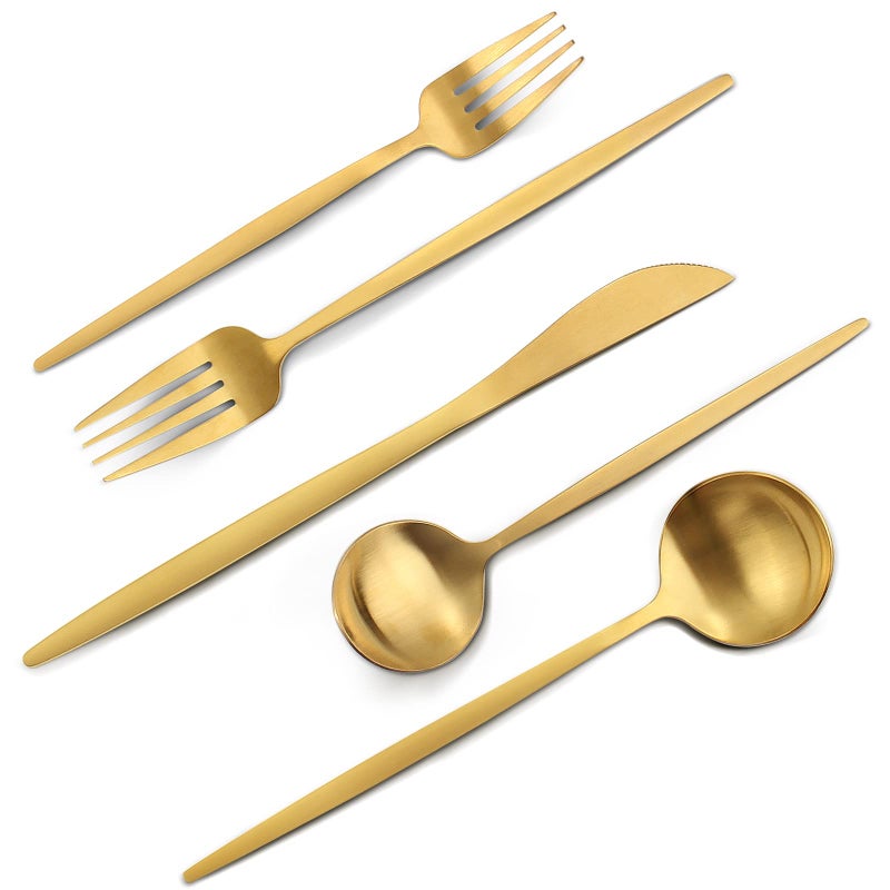Matte Gold Silverware Set VANVRO 60Piece Stainless Steel Flatware Set Satin Finish tableware Cutlery Set Service for 12 Home and Restaurant Dishwasher Safe