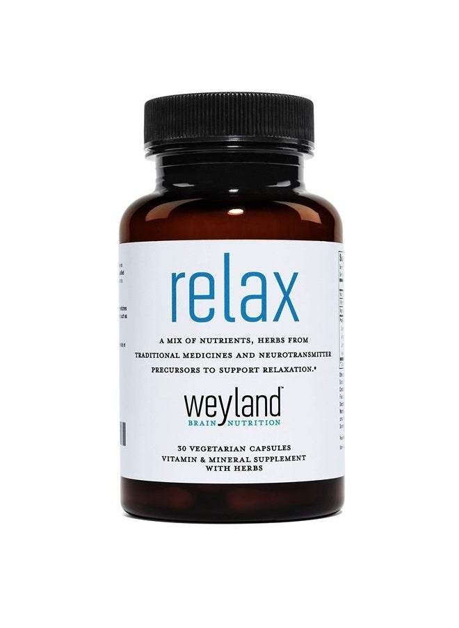 Weyland Brain Nutrition - Relax - Natural Sleep Aid - GABA, L-Theanine, Valerian Root, 5-HTP, Lemon Balm - Calm Support, Stress Relief, Sleep Supplement -30 Vegetarian Capsules - Image 1