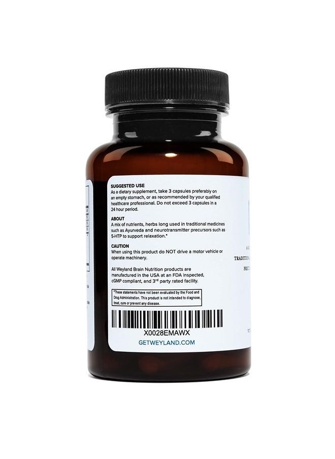 Weyland Brain Nutrition - Relax - Natural Sleep Aid - GABA, L-Theanine, Valerian Root, 5-HTP, Lemon Balm - Calm Support, Stress Relief, Sleep Supplement -30 Vegetarian Capsules - Image 1
